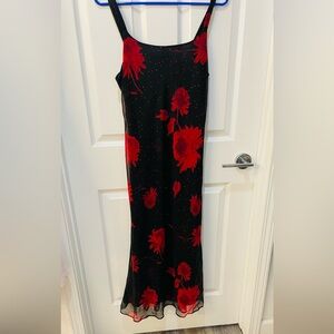 Elegant Black and Red Floral Dress